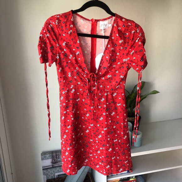 Princess Polly Spring Flower Mini Dress Red Size 4 - Picture 3 of 4
